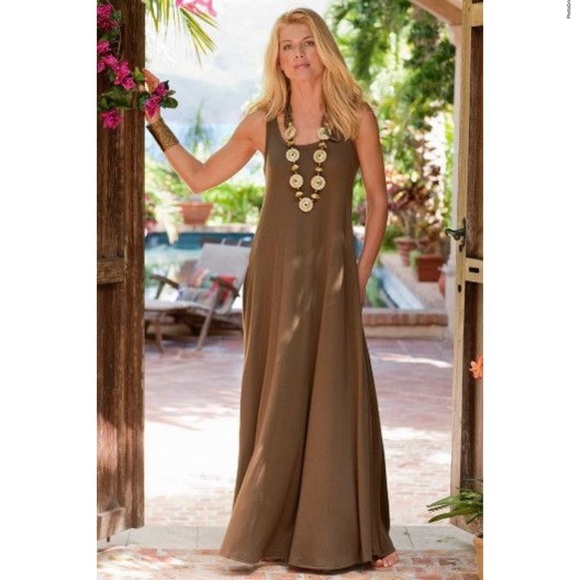Soft surroundings Santiago brown maxi dress Pima cotton size small p - Picture 1 of 9